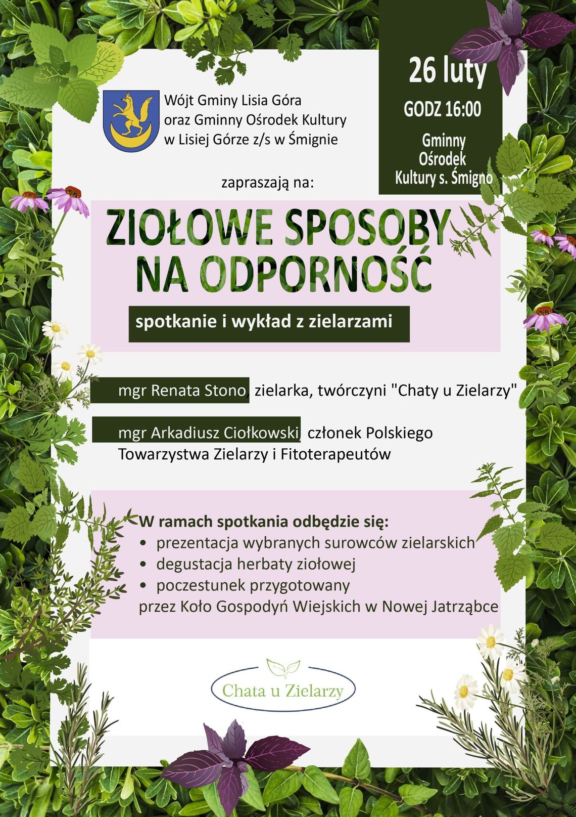 Ziołowe sposoby na odporność - spotkanie i wykład z zielarzami Ziołowe sposoby na odporność - spotkanie i wykład z zielarzami