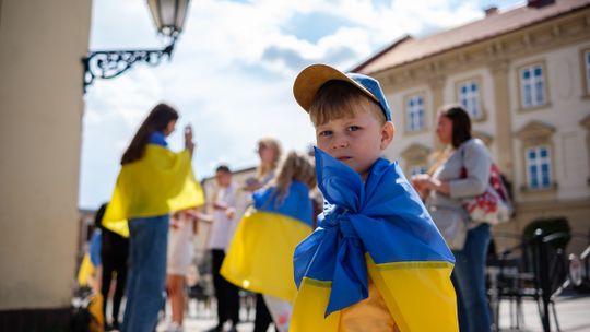 Protest antywojenny ukraińskich uchodźców [ZDJĘCIA]